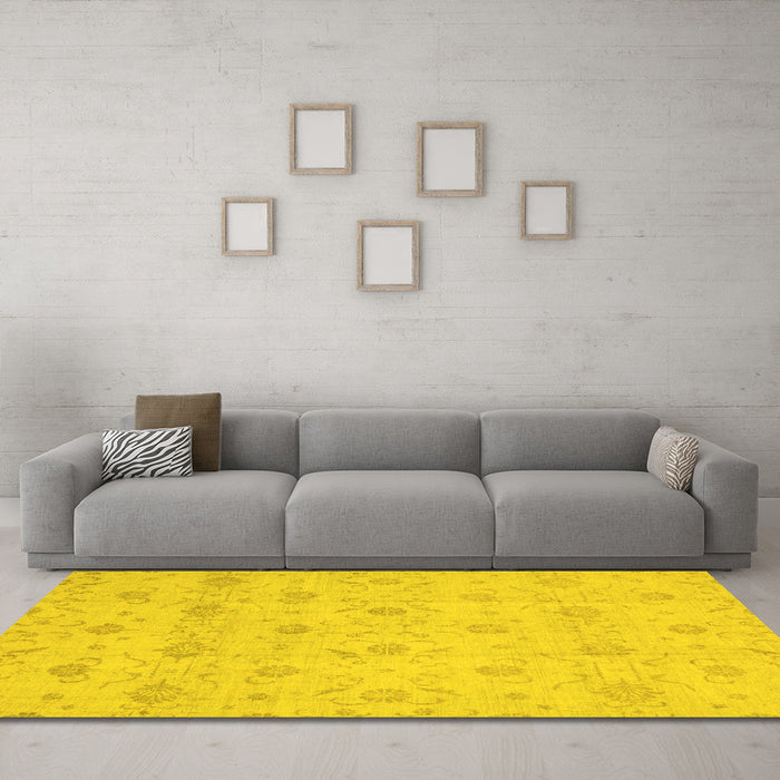 Machine Washable Oriental Yellow Traditional Rug in a Living Room, wshabs2470yw