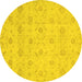 Round Machine Washable Oriental Yellow Traditional Rug, wshabs2470yw