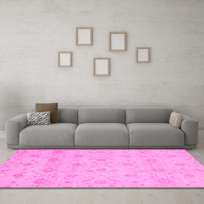 Machine Washable Oriental Pink Traditional Rug in a Living Room, wshabs2470pnk