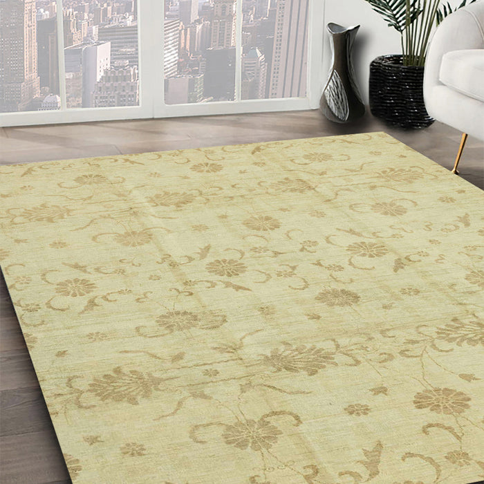 Abstract Brown Gold Oriental Rug in Family Room, abs2470