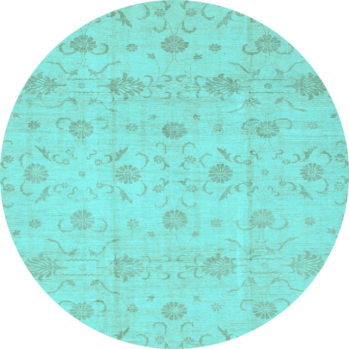 Round Machine Washable Oriental Light Blue Traditional Rug, wshabs2470lblu