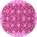 Round Machine Washable Oriental Pink Traditional Rug, wshabs2471pnk