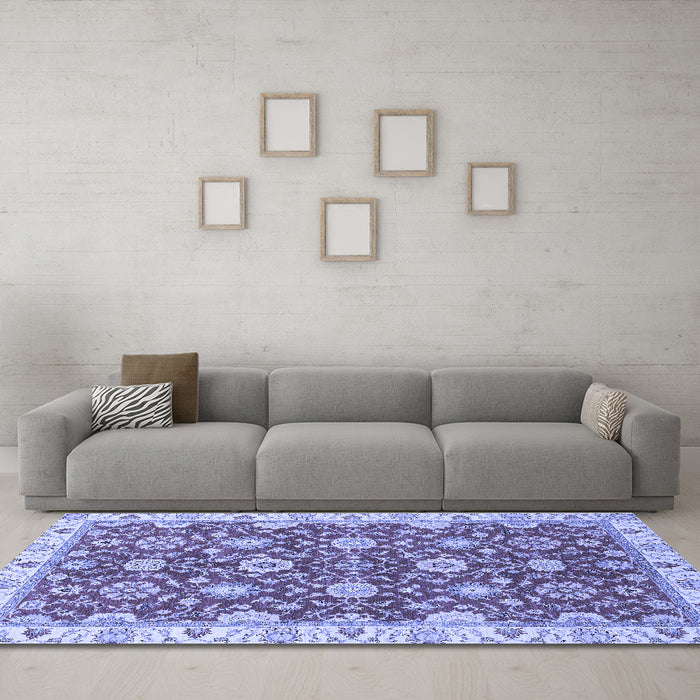 Machine Washable Oriental Blue Traditional Rug in a Living Room, wshabs2471blu