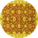 Round Machine Washable Oriental Yellow Traditional Rug, wshabs2471yw