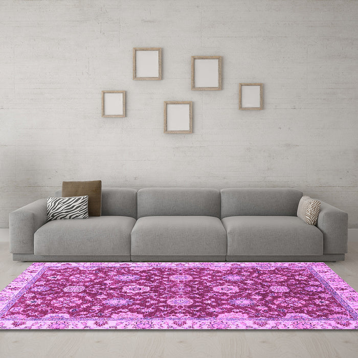 Machine Washable Oriental Purple Traditional Area Rugs in a Living Room, wshabs2471pur
