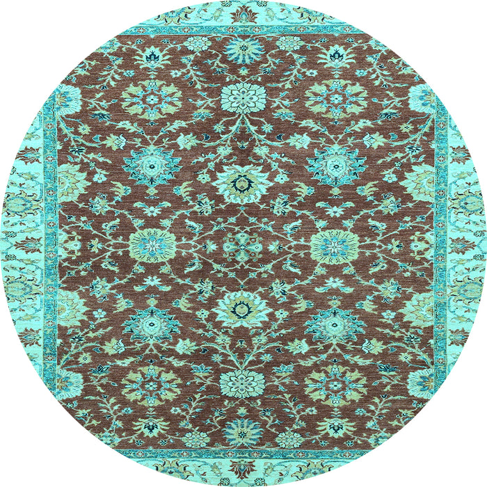 Round Oriental Light Blue Traditional Rug, abs2471lblu