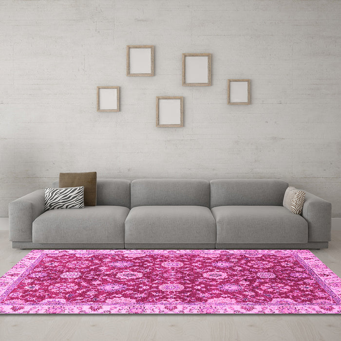 Machine Washable Oriental Pink Traditional Rug in a Living Room, wshabs2471pnk