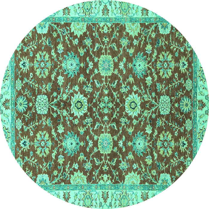Round Machine Washable Oriental Turquoise Traditional Area Rugs, wshabs2471turq