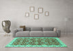 Machine Washable Oriental Turquoise Traditional Area Rugs in a Living Room,, wshabs2471turq