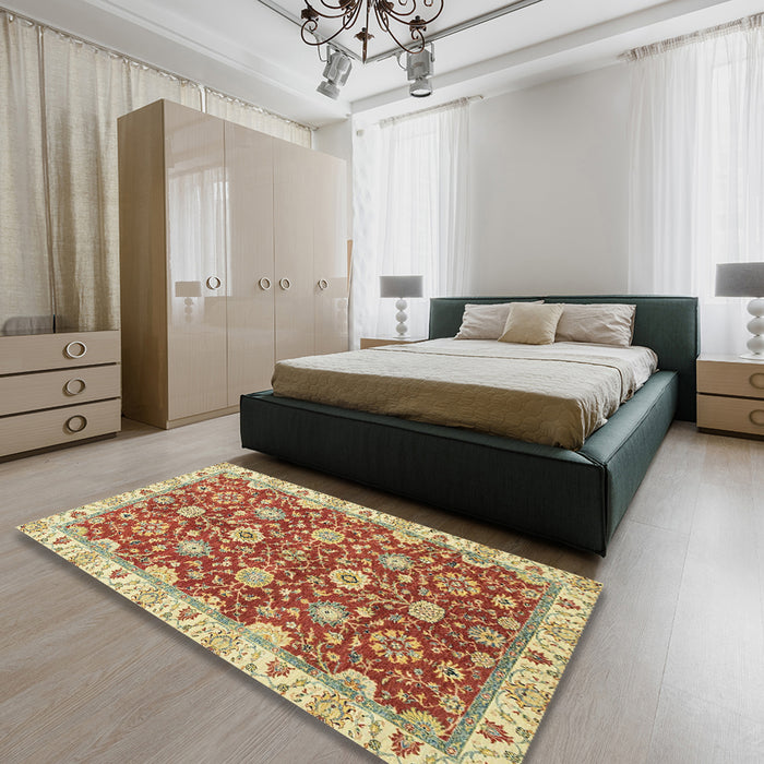 Machine Washable Abstract Red Rug in a Bedroom, wshabs2471