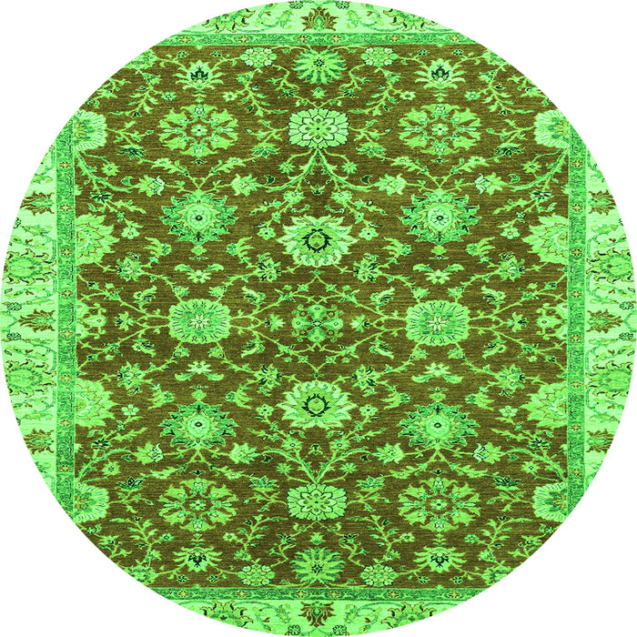 Round Machine Washable Oriental Green Traditional Area Rugs, wshabs2471grn