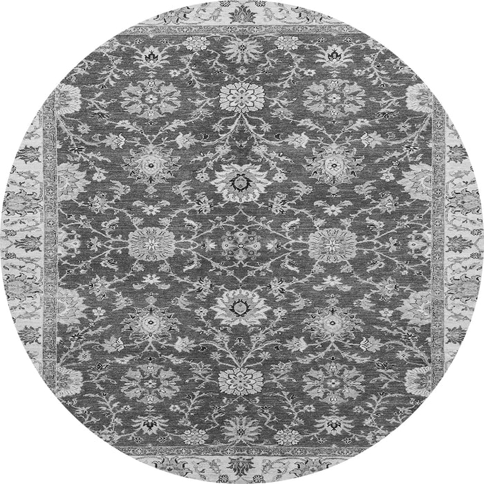 Round Machine Washable Oriental Gray Traditional Rug, wshabs2471gry
