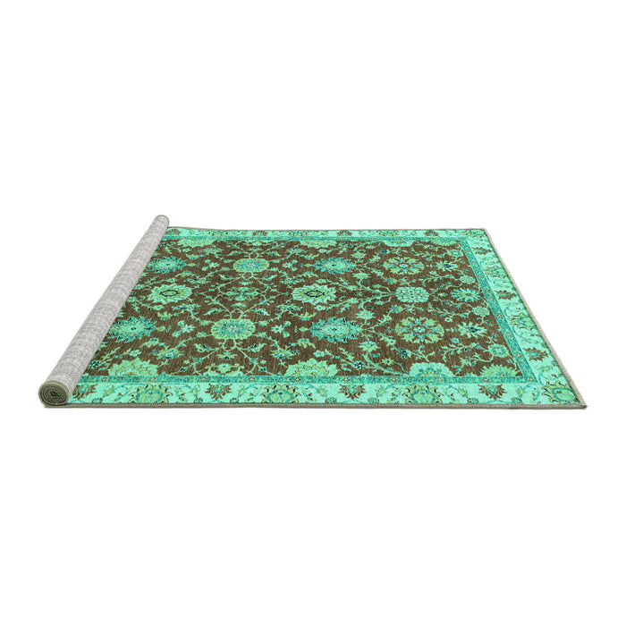 Sideview of Machine Washable Oriental Turquoise Traditional Area Rugs, wshabs2471turq