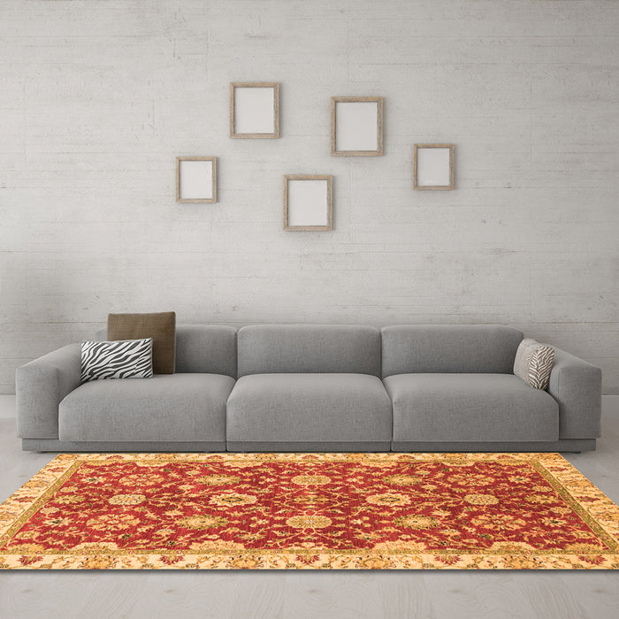 Machine Washable Oriental Orange Traditional Area Rugs in a Living Room, wshabs2471org