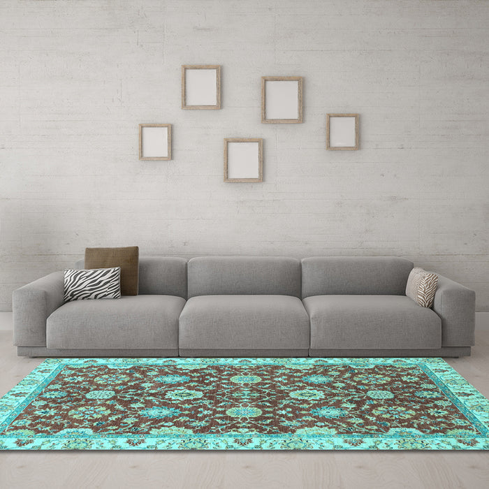 Machine Washable Oriental Light Blue Traditional Rug in a Living Room, wshabs2471lblu