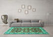 Machine Washable Oriental Turquoise Traditional Area Rugs in a Living Room,, wshabs2472turq