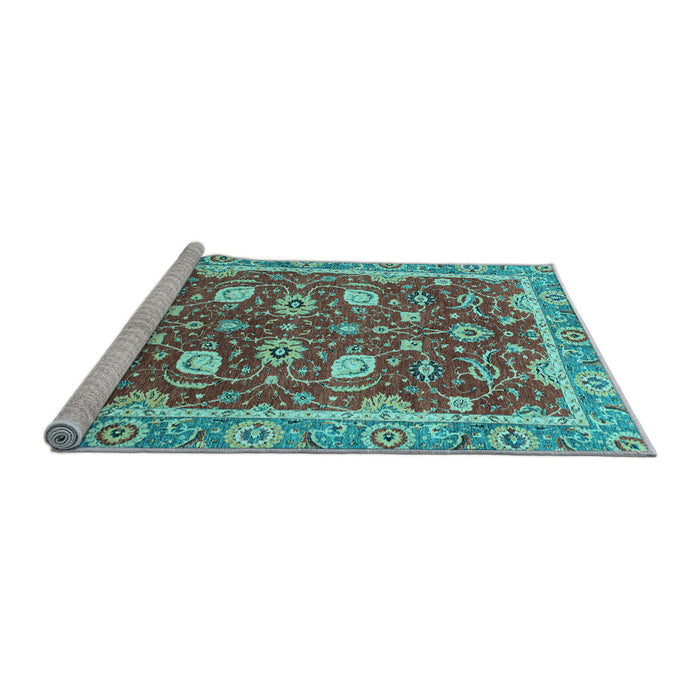Sideview of Machine Washable Oriental Light Blue Traditional Rug, wshabs2472lblu