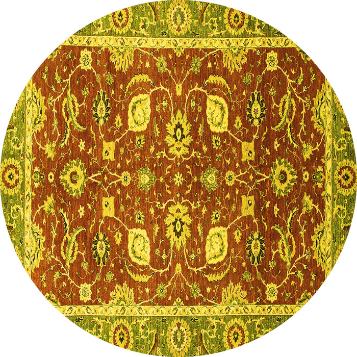 Round Machine Washable Oriental Yellow Traditional Rug, wshabs2472yw
