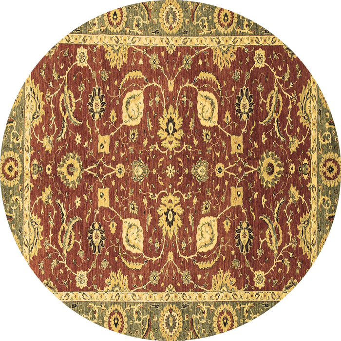 Round Machine Washable Oriental Brown Traditional Rug, wshabs2472brn