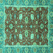 Square Machine Washable Oriental Turquoise Traditional Area Rugs, wshabs2472turq