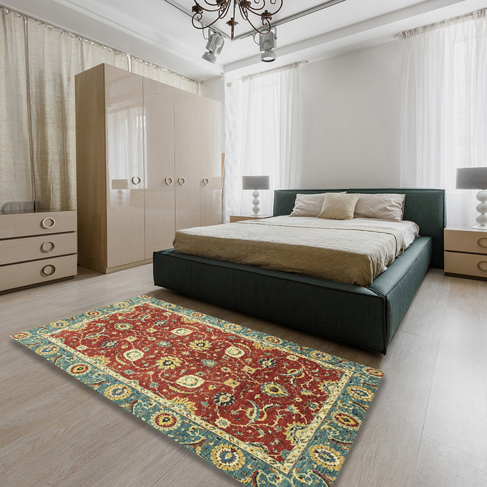Abstract Red Oriental Rug in a Bedroom, abs2472