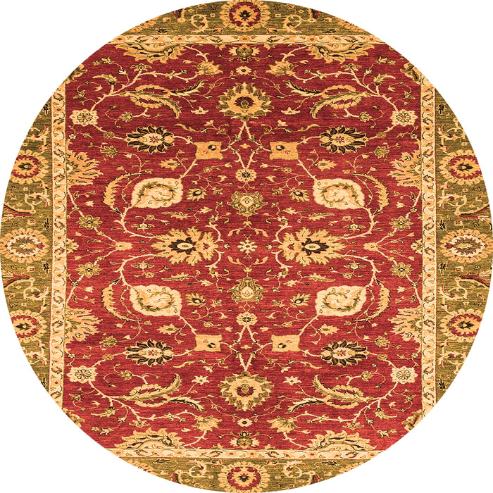 Round Oriental Orange Traditional Rug, abs2472org