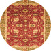 Round Machine Washable Oriental Orange Traditional Area Rugs, wshabs2472org