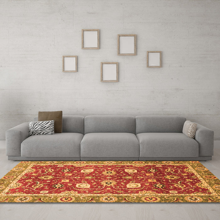Machine Washable Oriental Orange Traditional Area Rugs in a Living Room, wshabs2472org