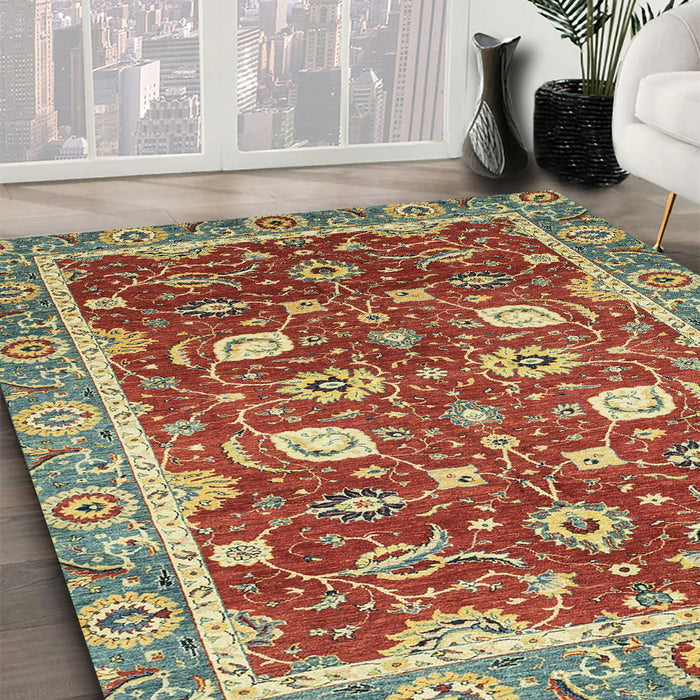 Machine Washable Abstract Red Rug in a Family Room, wshabs2472