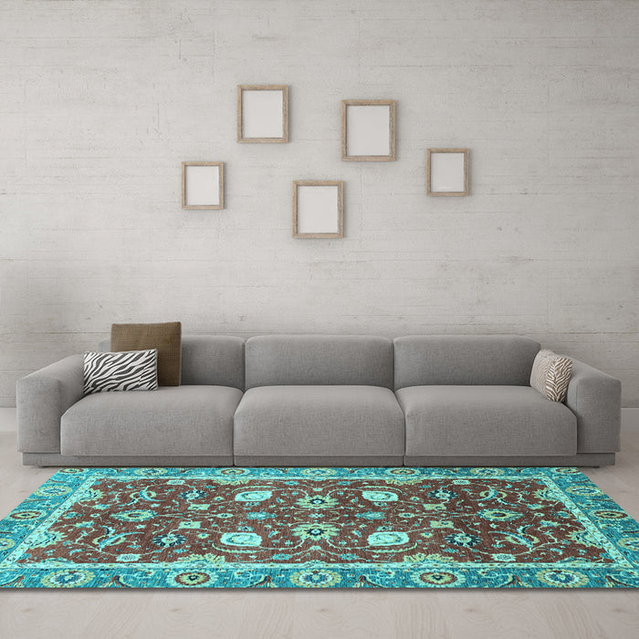 Machine Washable Oriental Light Blue Traditional Rug in a Living Room, wshabs2472lblu