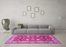 Machine Washable Oriental Pink Traditional Rug in a Living Room, wshabs2472pnk