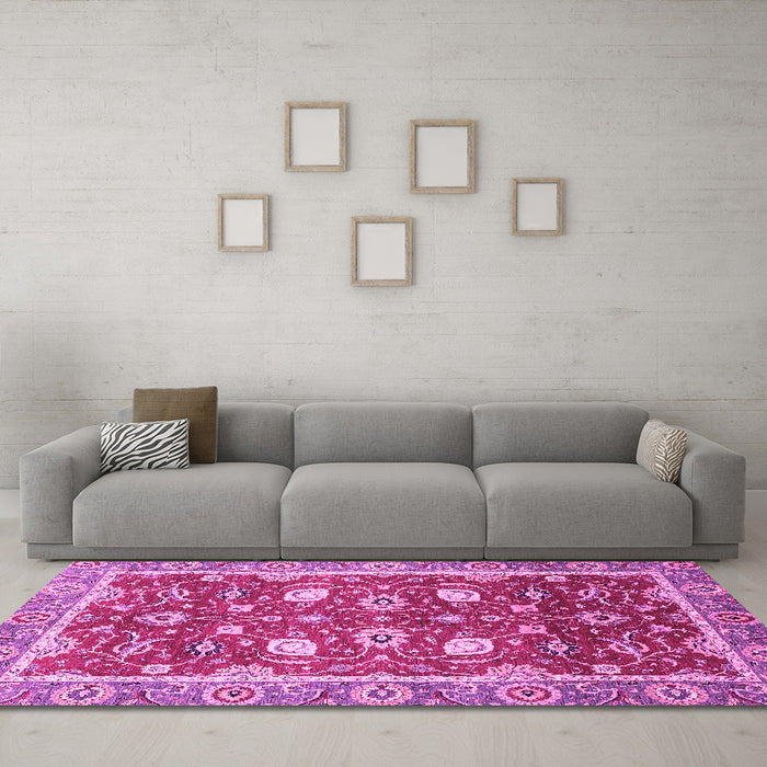 Machine Washable Oriental Pink Traditional Rug in a Living Room, wshabs2472pnk