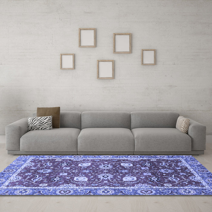 Machine Washable Oriental Blue Traditional Rug in a Living Room, wshabs2472blu