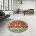 Round Abstract Red Oriental Rug in a Office, abs2472