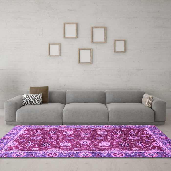 Machine Washable Oriental Purple Traditional Area Rugs in a Living Room, wshabs2472pur