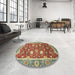 Round Machine Washable Abstract Red Rug in a Office, wshabs2472