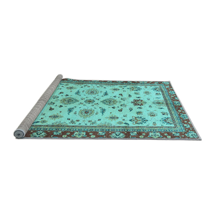 Sideview of Machine Washable Oriental Light Blue Traditional Rug, wshabs2473lblu