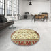 Round Machine Washable Abstract Brown Gold Rug in a Office, wshabs2473