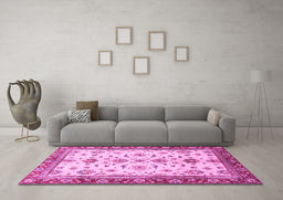 Machine Washable Oriental Pink Traditional Rug in a Living Room, wshabs2473pnk