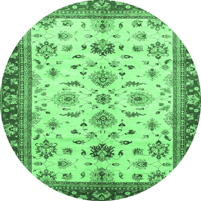 Round Machine Washable Oriental Emerald Green Traditional Area Rugs, wshabs2473emgrn