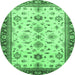 Round Machine Washable Oriental Emerald Green Traditional Area Rugs, wshabs2473emgrn