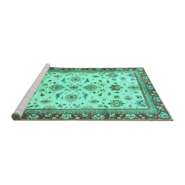 Sideview of Machine Washable Oriental Turquoise Traditional Area Rugs, wshabs2473turq