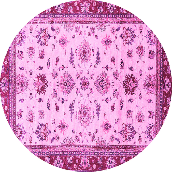 Round Machine Washable Oriental Pink Traditional Rug, wshabs2473pnk