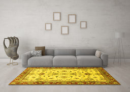 Machine Washable Oriental Yellow Traditional Rug in a Living Room, wshabs2473yw