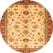 Round Machine Washable Oriental Orange Traditional Area Rugs, wshabs2473org