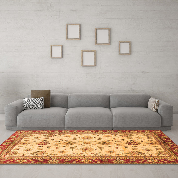 Machine Washable Oriental Orange Traditional Area Rugs in a Living Room, wshabs2473org