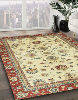 Machine Washable Abstract Brown Gold Rug in a Family Room, wshabs2473