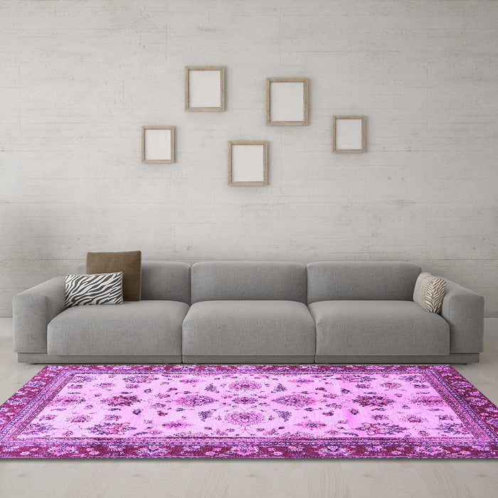 Machine Washable Oriental Purple Traditional Area Rugs in a Living Room, wshabs2473pur