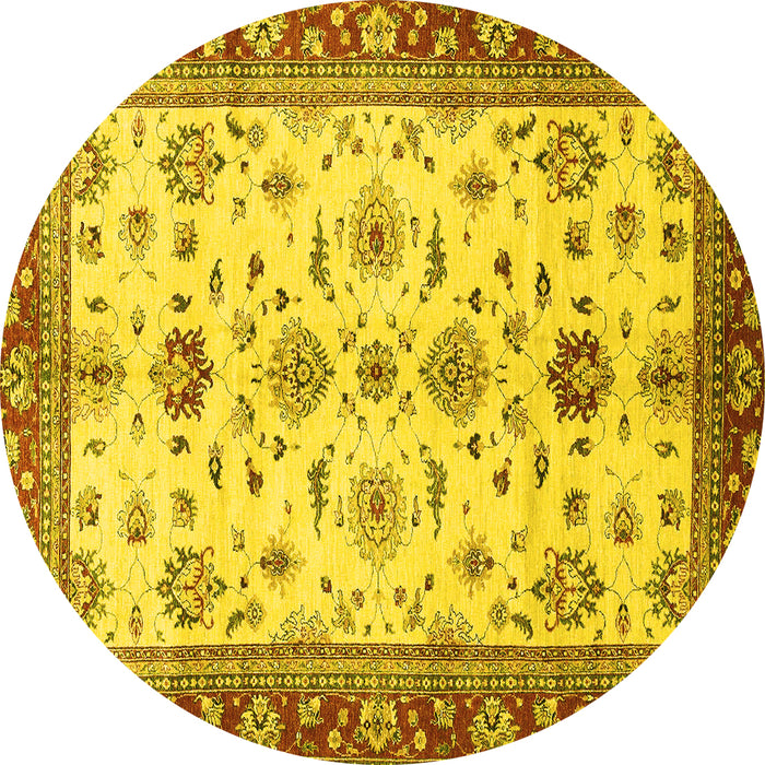 Round Machine Washable Oriental Yellow Traditional Rug, wshabs2473yw
