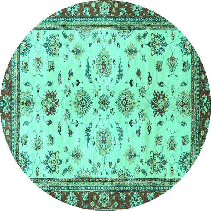 Round Machine Washable Oriental Turquoise Traditional Area Rugs, wshabs2473turq